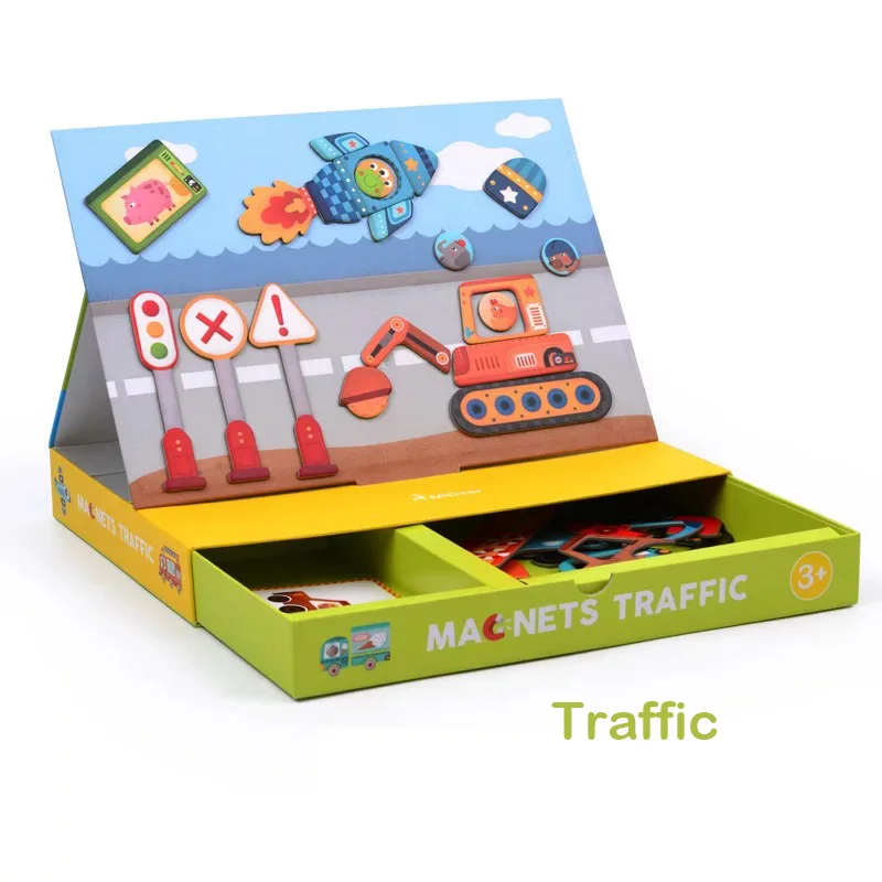 Traffic Магнитный пазл, игрушки для детей, развивающие игрушки, разные темы, игровой набор, забавные многоразовые наклейки для детей, художественный проект, подарок - Цвет: Traffic