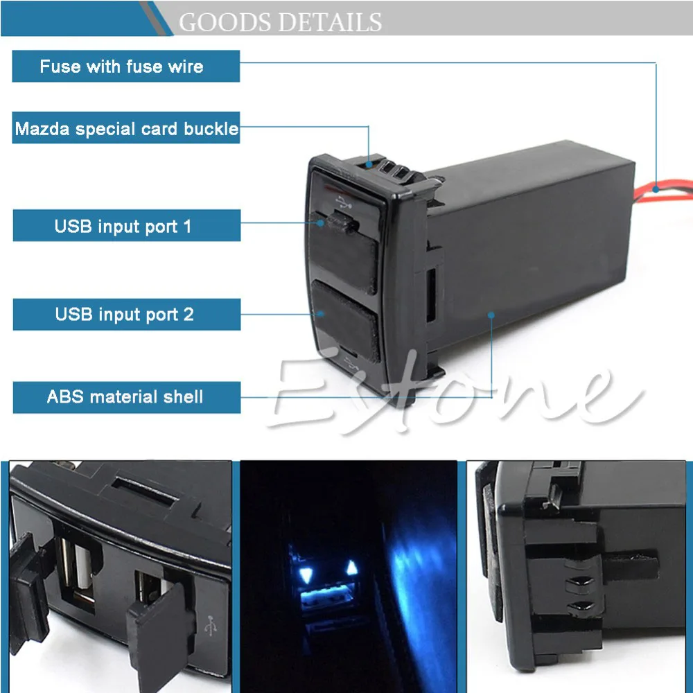 Автомобиль от 12 В до 5 В пост 2.1A Dual USB Порты и разъёмы приборной панели для сотового телефона с креплением на Зарядное устройство для MAZDA: GFY