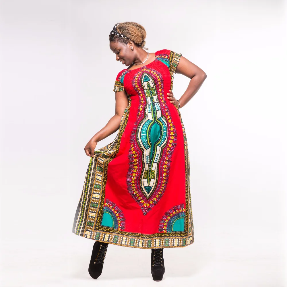 Dashikiage осеннее красное хлопковое Дашики потрясающее Элегантное длинное женское