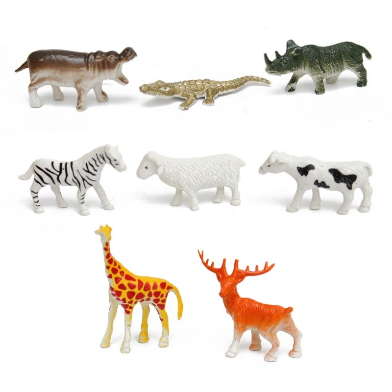 8PCS/Set Simulation Forest Wild Camel Giraffe Tiger Deer Rhinoceros Hippopotamus Crocodile Plastic Animals Mini Figure Model Toy | Игрушки и