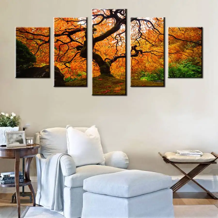 Офисный Настенный декор лесной природный пейзаж искусство Зеленый лист дерево