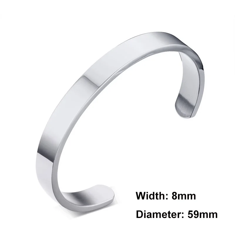Silver 8mm 59mm Vnox гравировка манжета браслет из нержавеющей стали пользовательское имя логотип его королева лучший друг персонализированный подарок - Окраска металла: Silver 8mm 59mm