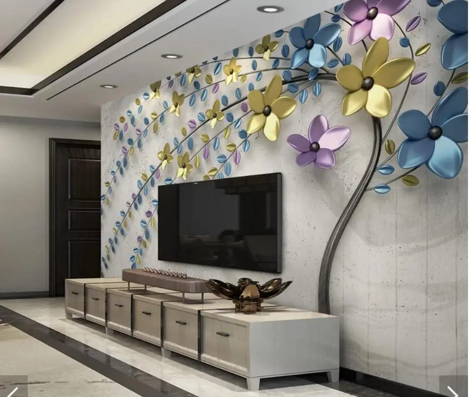 Винтажные тисненые металлические обои с цветами 3d Детская бумажная роспись