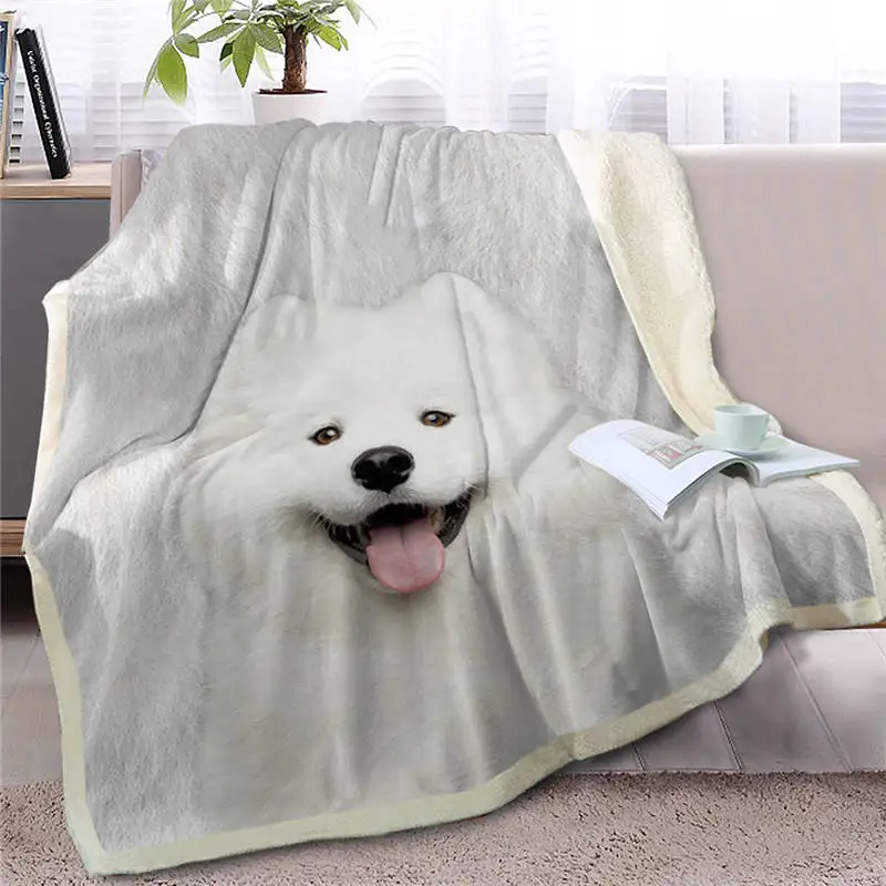 Dog3 Blesslive Ши тцу пледы одеяло для кровати белая собака Мех печати шерпа Флисовое одеяло 3D животных постельные принадлежности щенок плюшевое тонкое одеяло - Цвет: Dog3