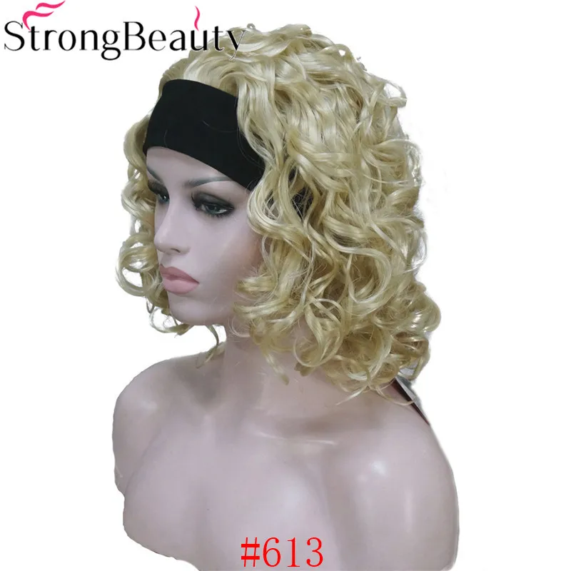 StrongBeauty Короткие вьющиеся синтетические парики с повязкой на голову женские черные/красные/светлые/коричневые парики 3/4 половина парик для женщин