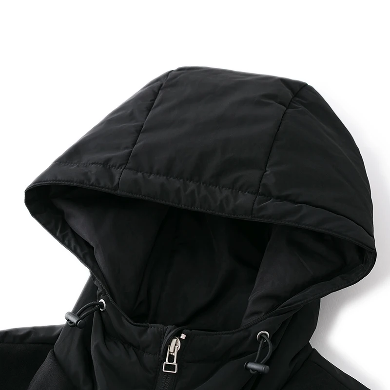 Markless Осень Зима теплые куртки с капюшоном для мужчин Slim Fit Модные повседневные Черные ветрозащитные спортивные пальто MYA7210M