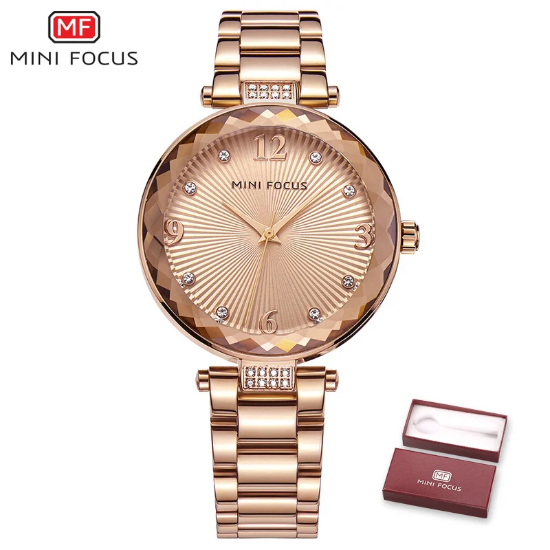 Stainless rose gold Мини фокус женские часы водонепроницаемые брендовые Роскошные модные повседневные женские кварцевые часы розовое золото нержавеющая сталь и кожаный ремешок - Цвет: Stainless rose gold