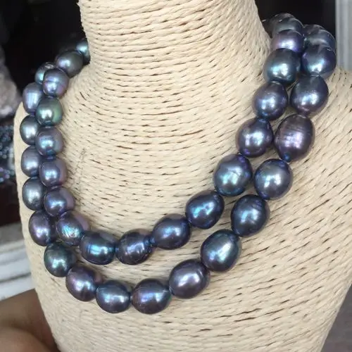 double strands 14-15mm south sea peacock green baroque pearl necklace 18&quot19&quot | Necklaces