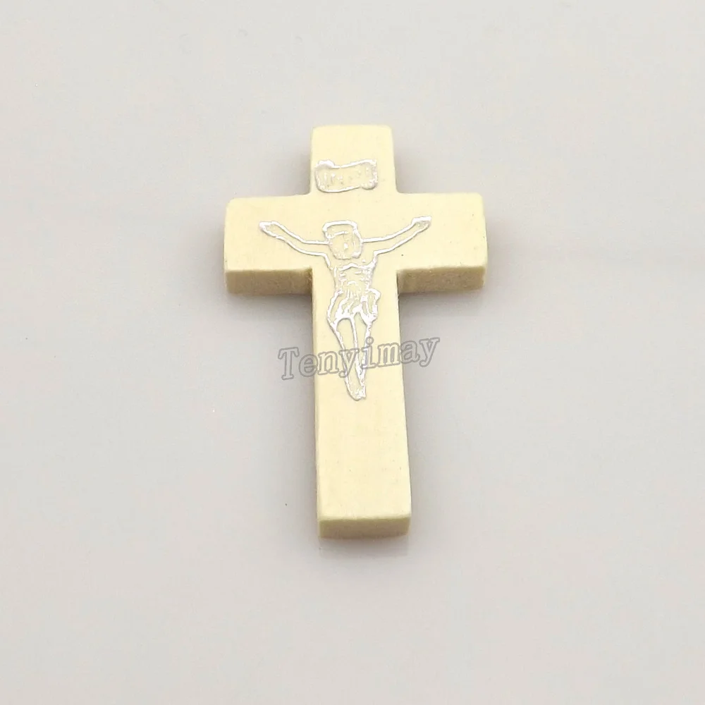 100 шт./лот резной INRI Jesus белый цвет деревянный крест подвеска для DIY 42x15x5mm|pendant