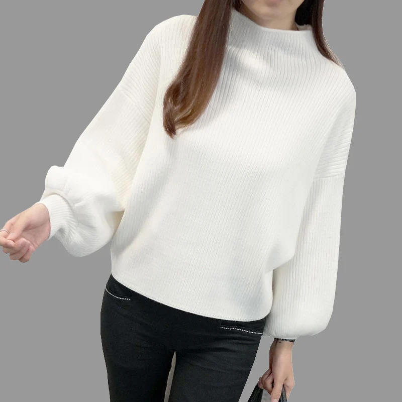 Женские свитера 2018 зимний модный пуловер с высоким воротником и рукавом летучая