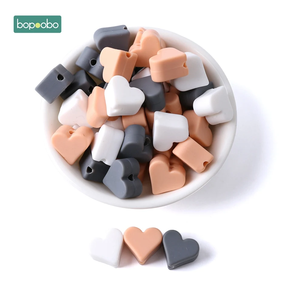 Gray Peach Heart Bopoobo 40 шт. Силиконовые бусы для прорезывания зубов, Прорезыватель для зубов, аксессуары, пищевая жемчужина, силиконовая звезда, Прорезыватель для зубов, пустышка, изготовление прорезывателей - Цвет: Gray Peach Heart