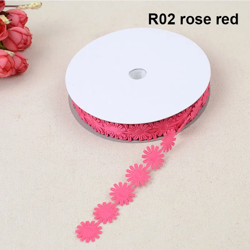 rose red 5 ярдов красочная отделка вышитое кружево маленькая Маргаритка ткань отделка Скрапбукинг Декор для дома лепесток кружева шитье DIY ремесла аксессуары - Цвет: rose red