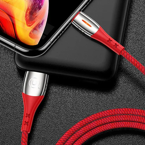 Красный Светодиодный светильник-кабель, USAMS USB кабель с автоматическим отключением для iPhone X 8 7 6 6s 5S 5 se кабель для iPhone для iOS 11 10 9 кабели для зарядки - Цвет: Красный