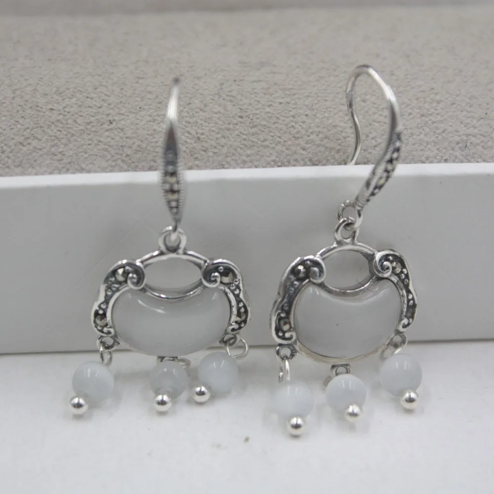 Ретро Стерлинговое Серебро S925 серьги кошачий глаз кварцевые долголетие замок