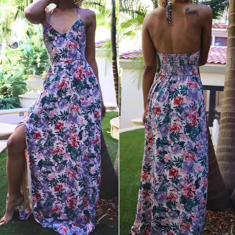 2018 модные женские туфли Макси бохо платье с цветочным рисунком летние ремень