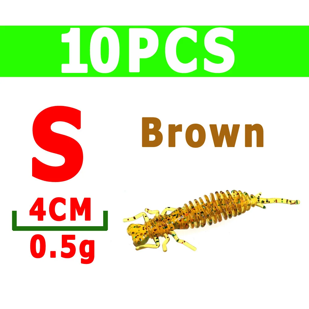 10pcs S brown Wifreo 10 шт. Мягкая приманка личинка Стрекоза Нимфа муха для форели окунь панфиш Рыбалка насекомое приманка имитация приманки - Цвет: 10pcs S brown