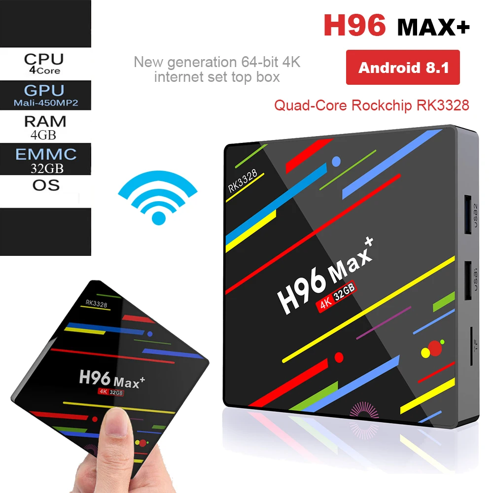 H96 Max Plus Android 8 1 телеприставка 4G RAM 32G/64 GB ROM четырехъядерный 2 WiFi TV Box USB 3 0 Wifi 4K H.265 BT4.0