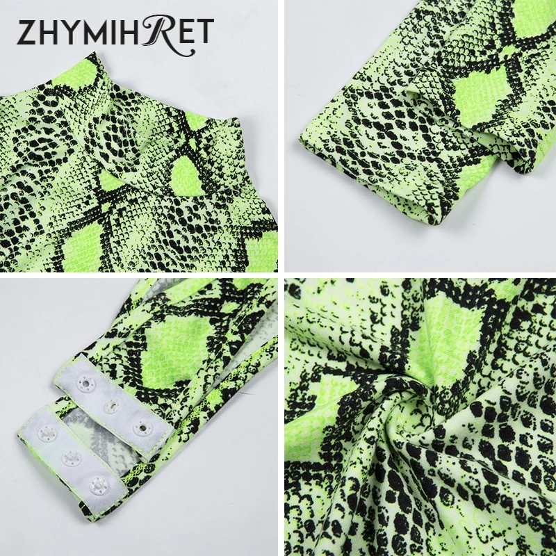 Сексуальный неоновый зеленый комбинезон ZHYMIHRE со змеиным принтом женский с