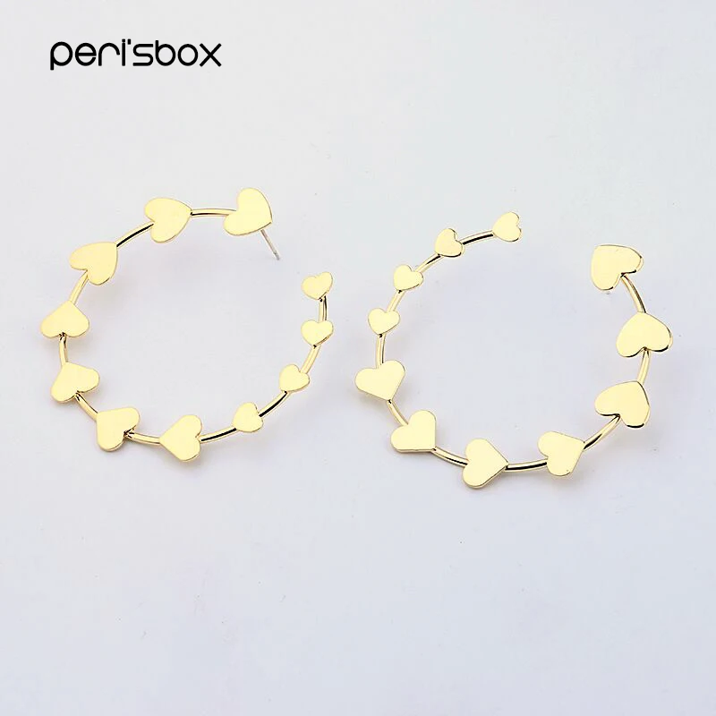 Peri'sBox золотые серебряные многозвездные сердца Большие серьги-кольца для женщин минималистичные большие серьги Открытый круг серьги-кольца оптом