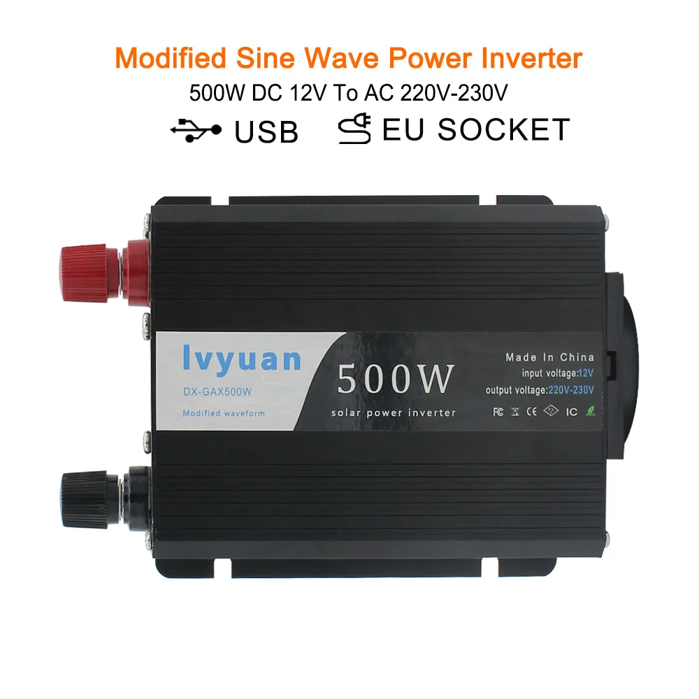Усилитель мощности инвертор с европейской розеткой USB1000W Peak DC 12V на AC 230V