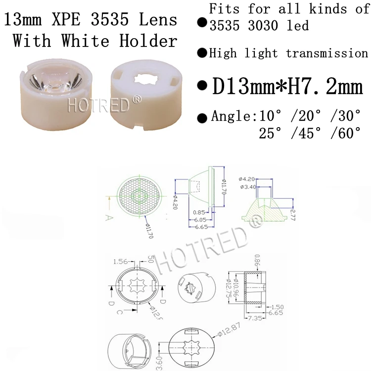 13 мм CREE XPE XPE2 XPG XPG2 XTE Epi светодиодный/полу светодиодный 3535 светодиодный объектив 3030 излучатель 10 градусов/20 градусов/30 градусов/25 градусов/45 градусов/60 градусов