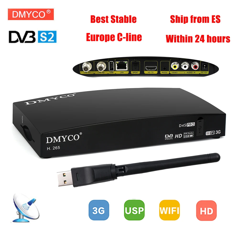 1 год Европа 7 кабель Испания D4S pro DVB S2 спутниковый приемник декодер Поддержка 1080 P