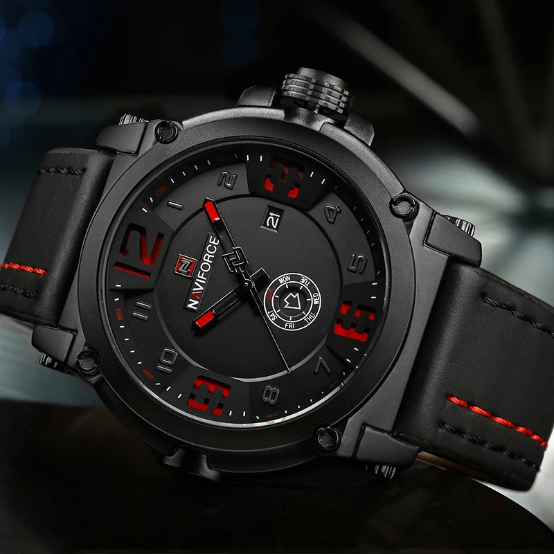 Топ люксовый бренд Naviforce мужские спортивные часы кожаные кварцевые модные