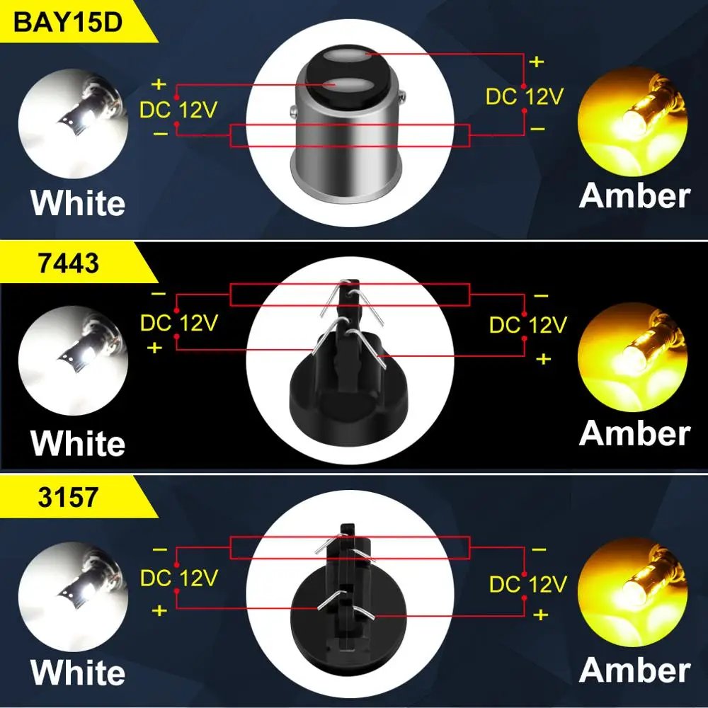 2 шт. 1157 BAY15D T20 7443 T25 3157 светодиодный двухцветный указатель поворота Автомобильная