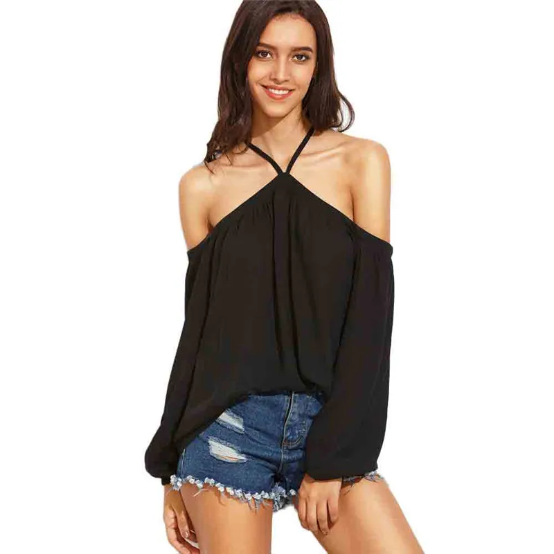 #5606 Для женщин Сексуальная плеча с длинным рукавом Довольно блузка|blouse off|top