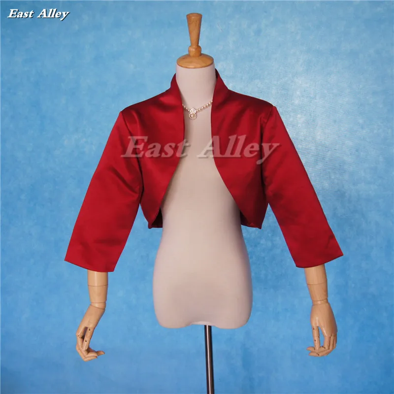 Красное сатиновое Болеро с рукавом 3/4 для свадьбы болеро накидка куртка S M L XL 2XL
