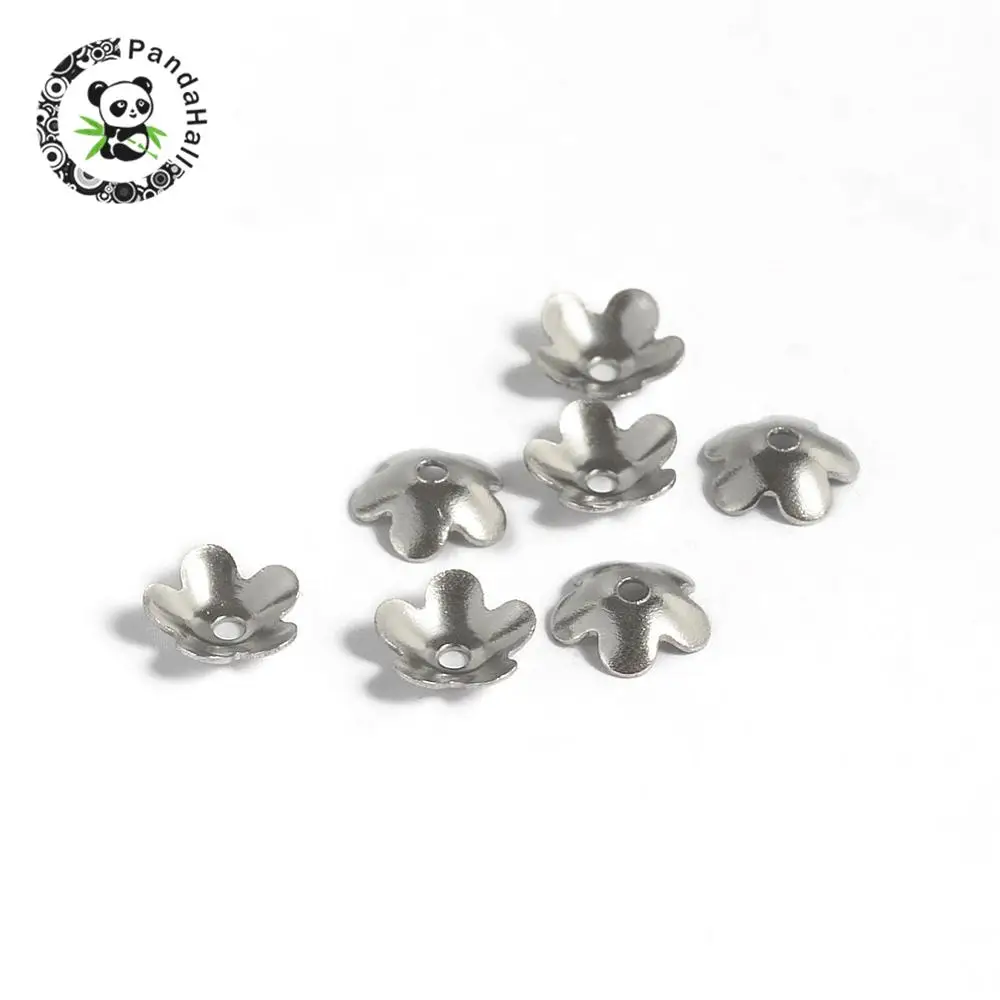 

304 Stainless Steel Bead Caps, Flower, 5-Petal, Stainless Steel Color, 6x2mm, Hole: 1mm