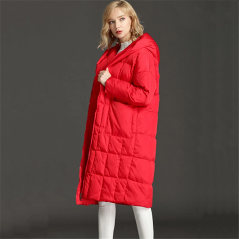 Женское зимнее пуховое пальто с воротником-стойкой однотонная теплая верхняя