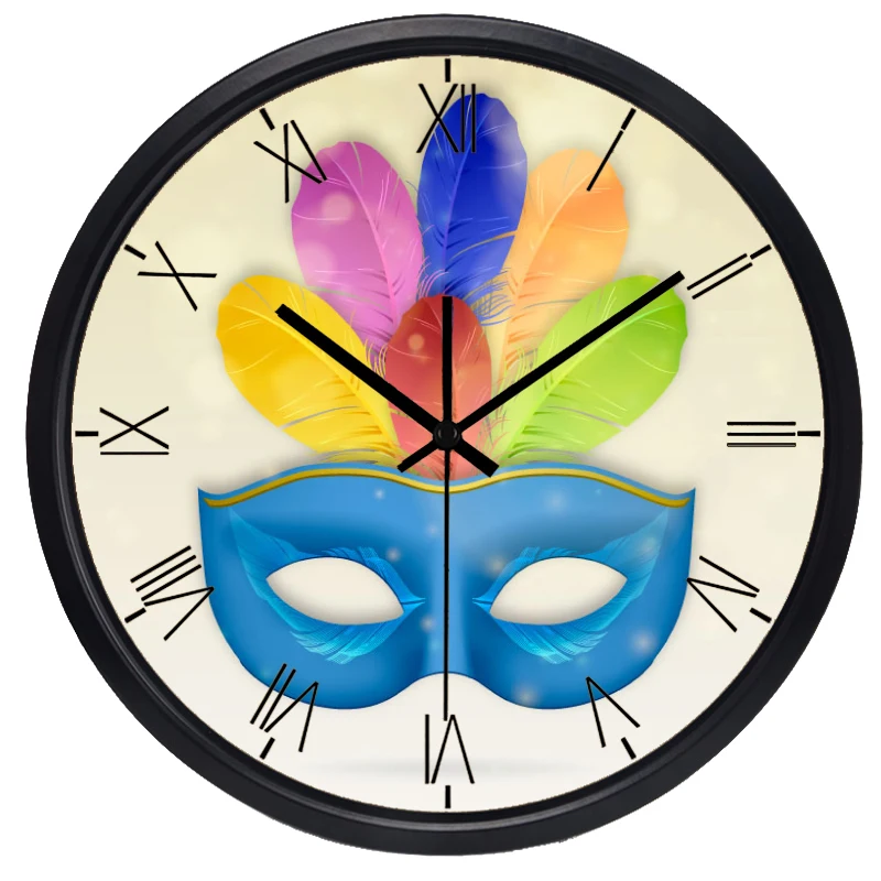 Карнавальные настенные часы с изображением маски и перьев новое домашнее