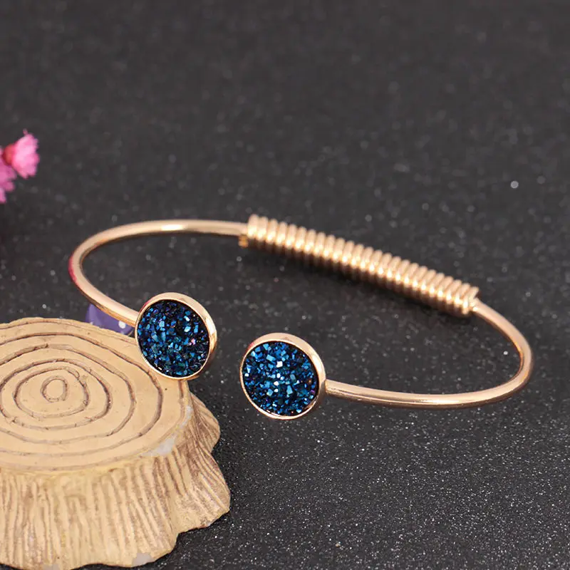 2 Bling Druzy браслеты для женщин кварцевый камень Drusy манжеты очаровательные браслеты модные ювелирные изделия серебряный золотой браслет femme - Окраска металла: 2
