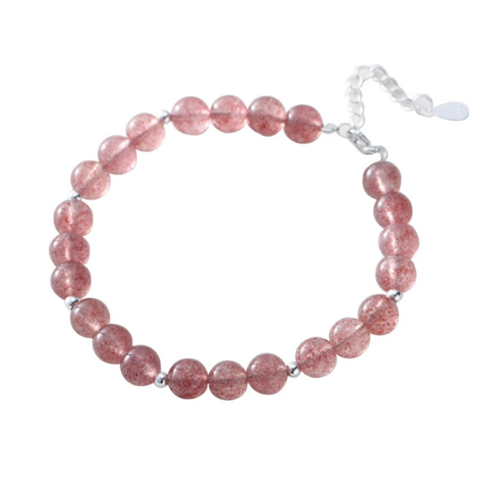 

925 Sterling Silver 7mm Beads Natural Strawberry Quartz Pink Crystal Semi-precious Gemstone Women Beaded Bracelets For Girls