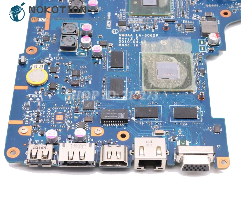 NOKOTION материнская плата для ноутбука Toshiba Satellite A660 A665 с 3D K000104430 NWQAA LA-6062P HM55 DDR3 Бесплатный процессор