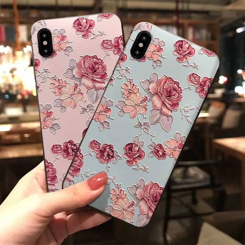 JIBAN Pink floral for iphone XS MAX embossed cover For X XR 6 6S 7 8 8Plus vivo x23 x21 x20plus oppo r15 r17 phone shell |