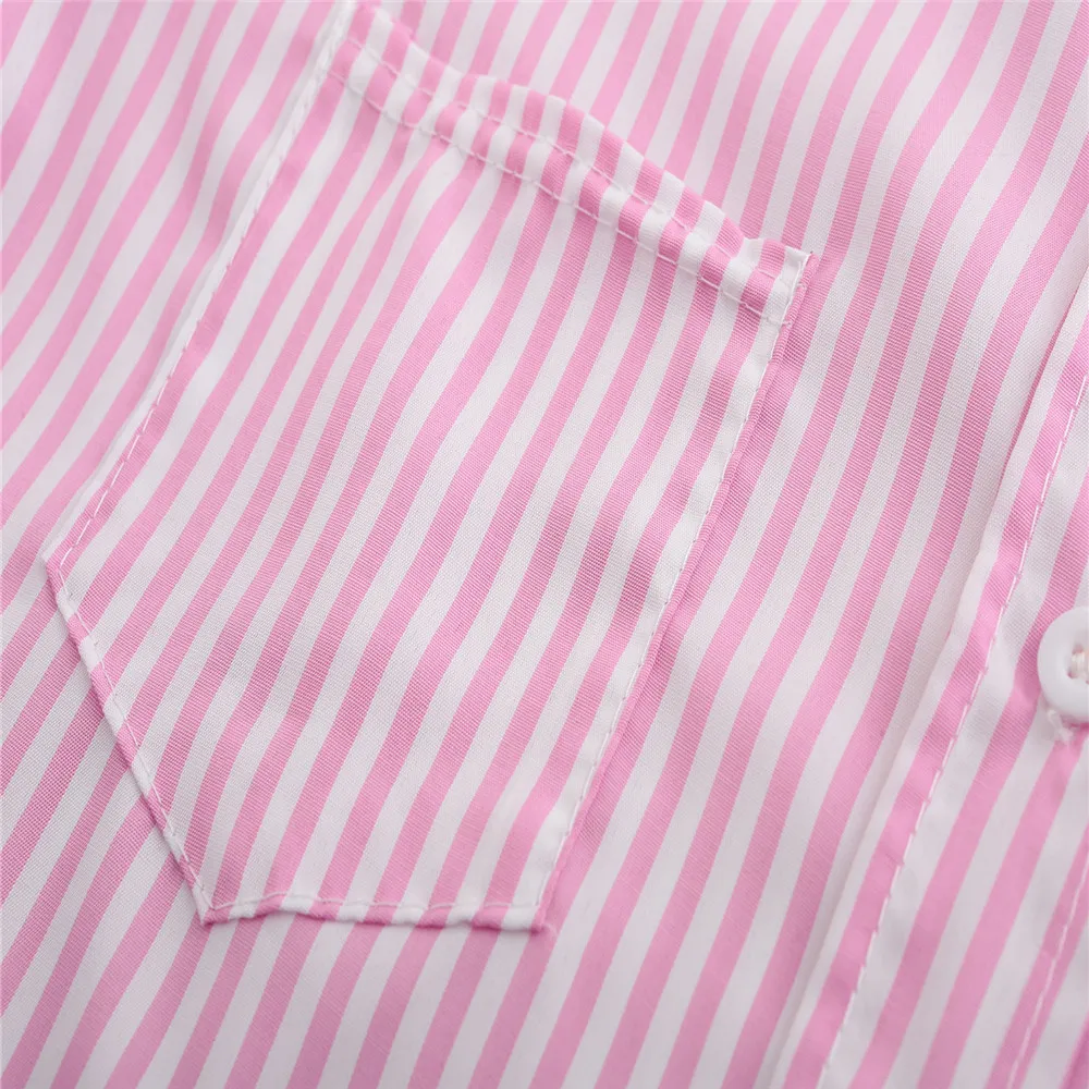 Плюс женская блузка полосатый отложной воротник с длинным рукавом Свободная