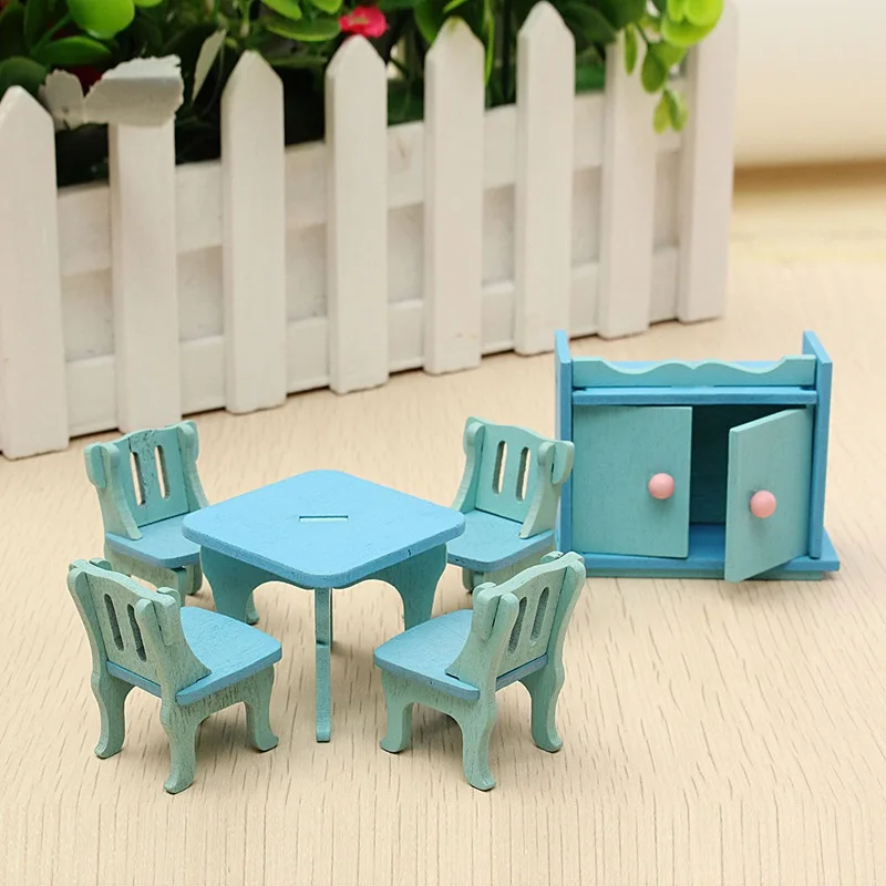 Деревянный кукольный дом Миниатюрный DIY набор мебели для столовой игрушка подарок для детей Дети ролевые игры игрушки мебель игрушки