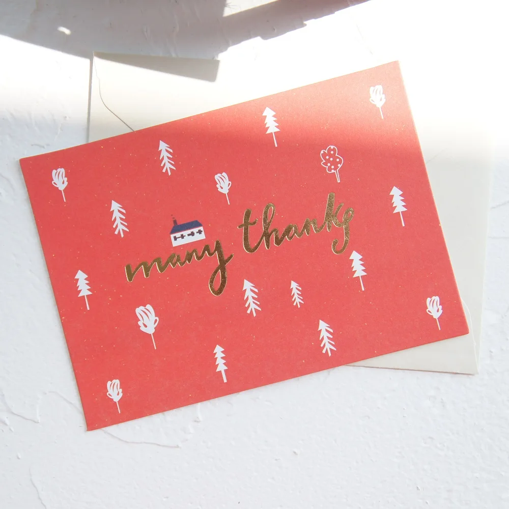 12 комплектов Золотая тема большое спасибо красный лес открытки поздравительные