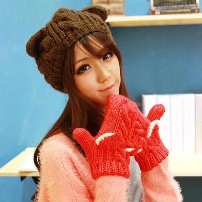 Модная женская шапка с милыми кошачьими ушками вязаные шапки для осенне-зимнего