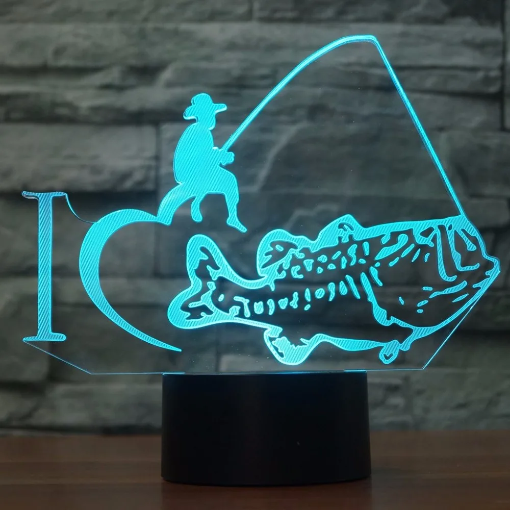 Мне нравится модель рыбалки 3D светильник RGB настроение настольная лампа Декор