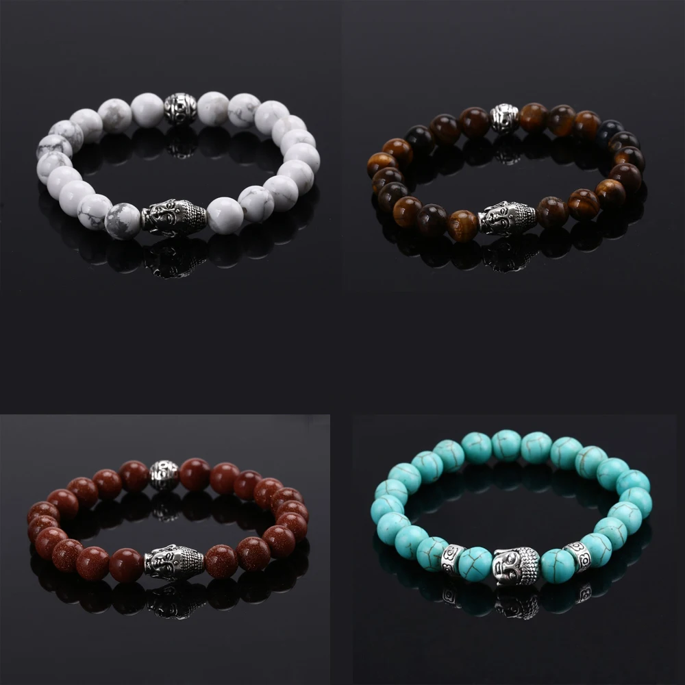 Men's Strand Bracelets Lava Natural Gem Stone Head Buddha Beaded Elastic Bracelet Fashion UNISEX for Men Women | Украшения и