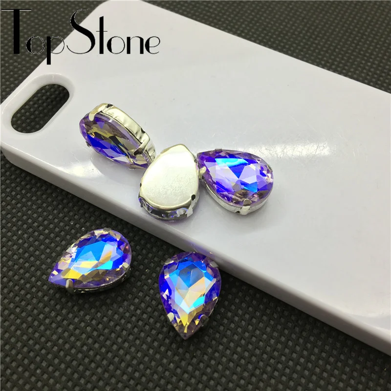 TopStone Colors AB каплевидные Пришивные бусины 10х14мм ~ 20х30 мм стеклянные капли