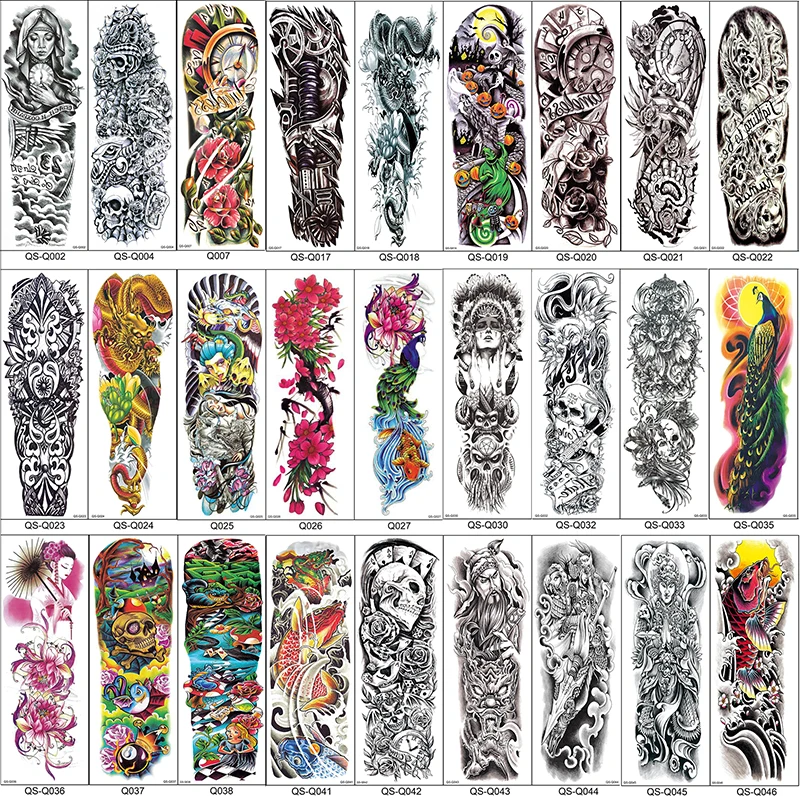 

Full Arm Temporary Tattoo Sleeves Peacock peony dragon skull Designs Waterproof Cool Men Women Tattoos Stickers Body Art paints