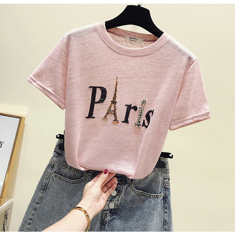 Chemise femme бриллиантами футболки женские 2019 летнее платье в Корейском стиле