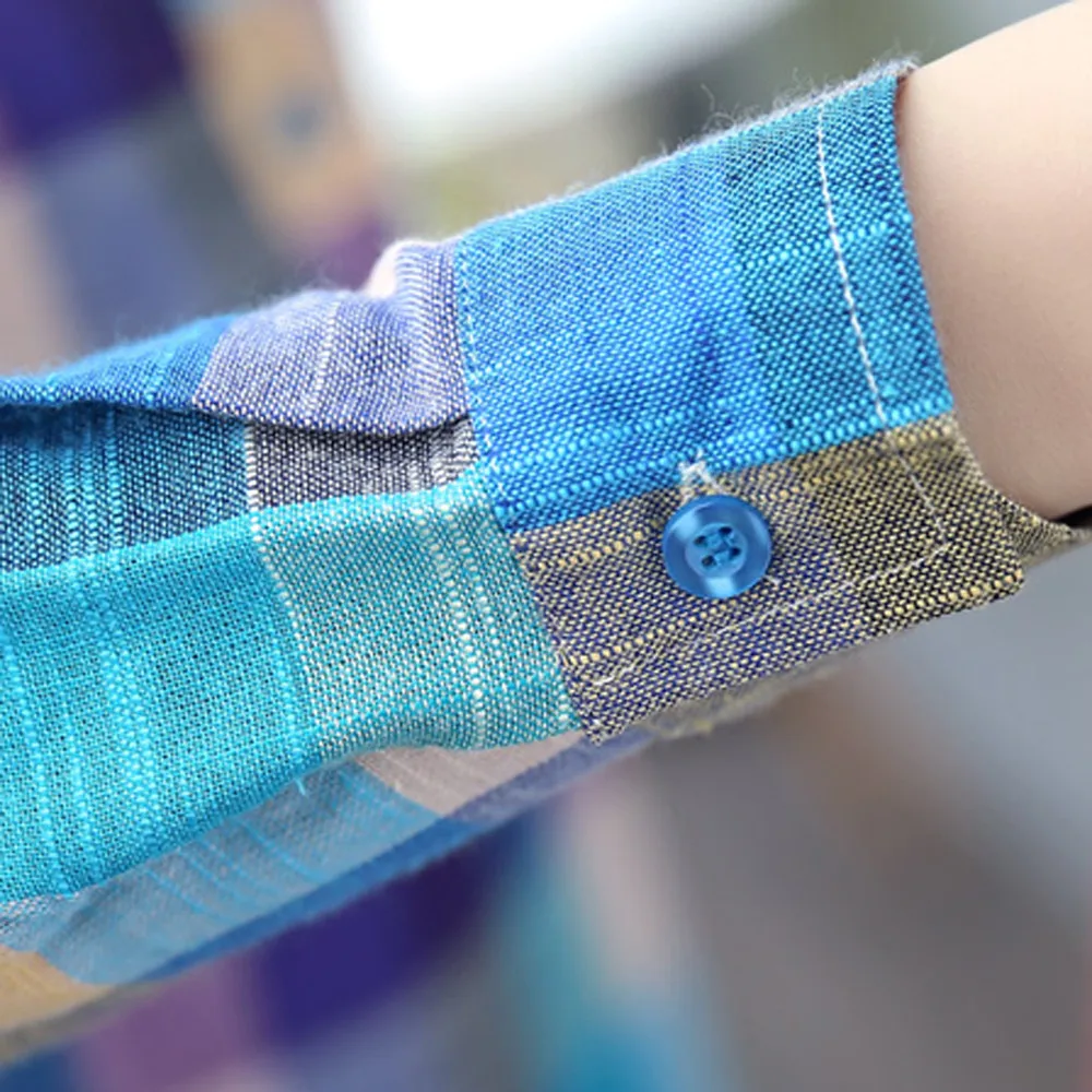 Блузка женская клетчатая рубашка Топ с отворотом модная блуза длинным рукавом