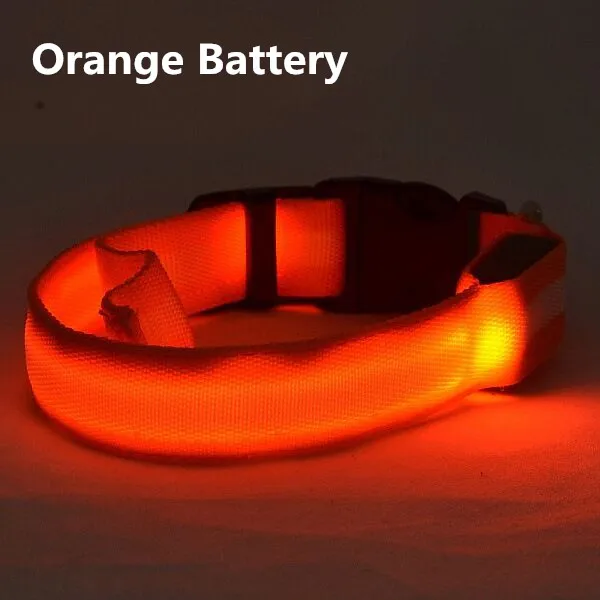 Светодиодный ошейник для собак Honden Halsband с питанием от батареи или USB Перезаряжаемый поводок для собак люминесцентный воротник Перро мигающий A02 - Цвет: orange battery