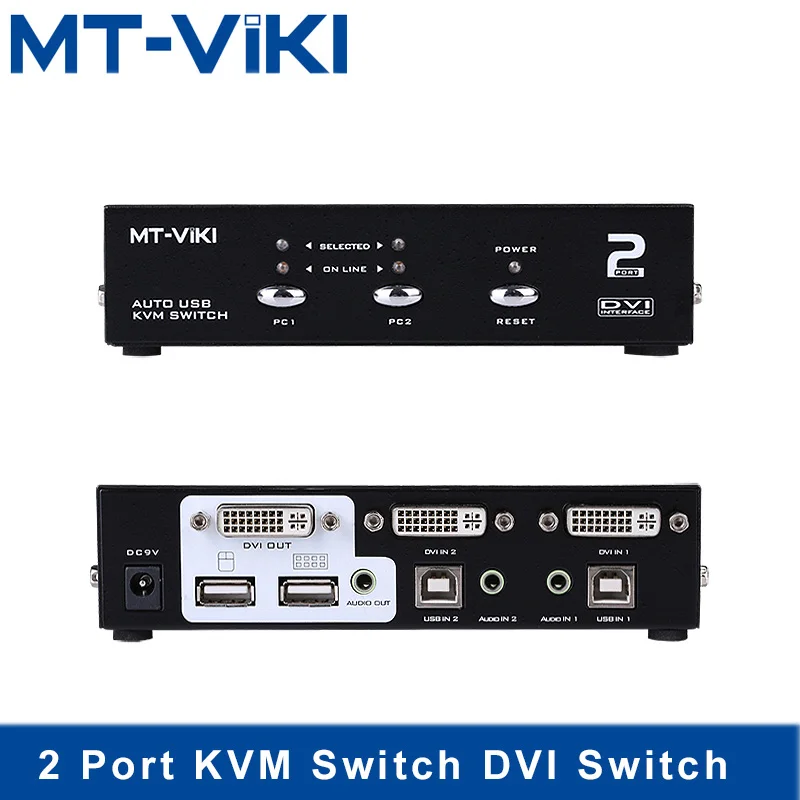 Mt-Viki 2 порта переключатель dvi KVM переключатель с аудио Авто Hotkey переключатель USB мышь и клавиатура PC хост-переключатель MT-2102DL
