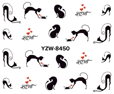 YZW8500 YZWLE, 1 лист на выбор, новая мода, милая, сладкая, переводная, 3D, серый, милый кот, наклейки для ногтей, полное покрытие, ногти, наклейка, сделай сам - Цвет: YZW8500